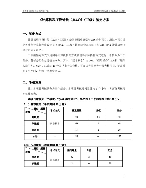 计算机程序设计员(JAVA)_3级_鉴定方案