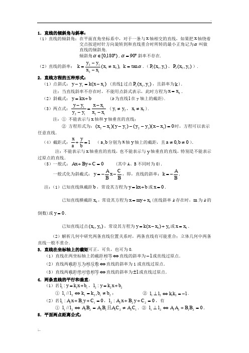 平面解析几何知识点