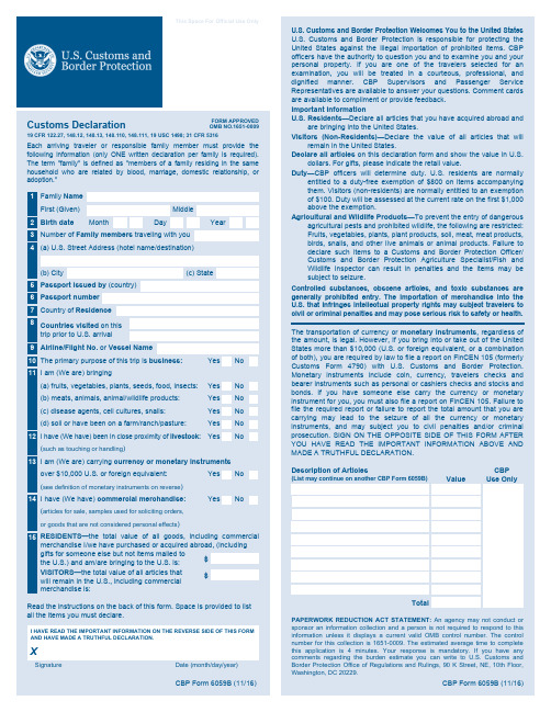 美国海关申报单2017英文版