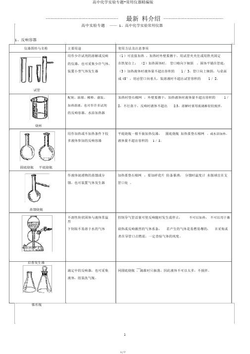 高中化学实验专题-常用仪器精编版