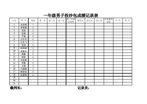 投沙包比赛成绩登记表