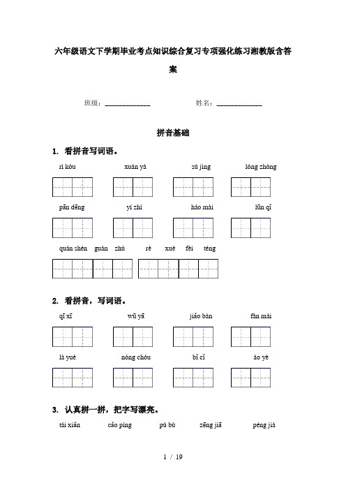 六年级语文下学期毕业考点知识综合复习专项强化练习湘教版含答案