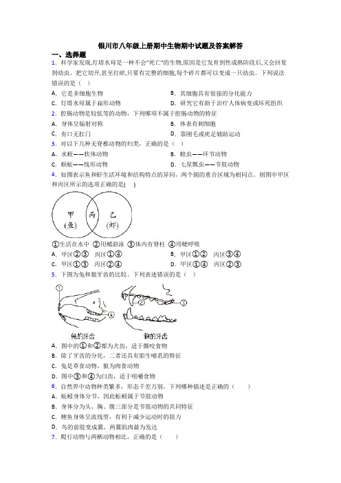 银川市八年级上册期中生物期中试题及答案解答