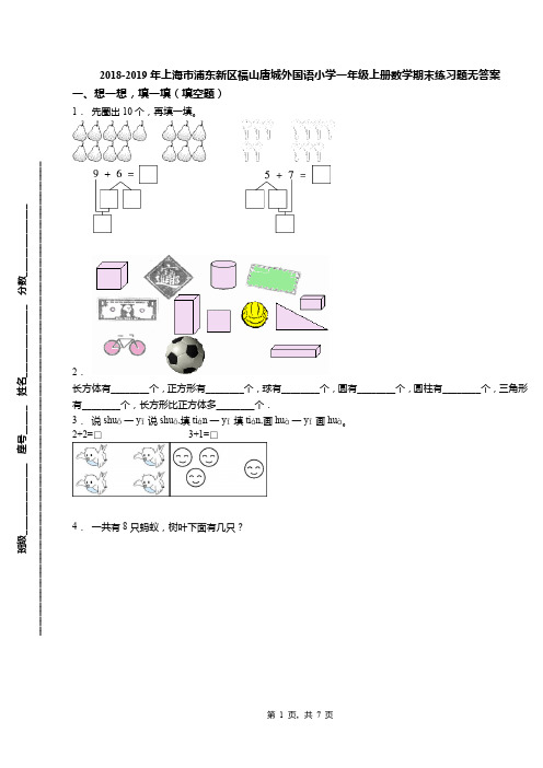 2018-2019年上海市浦东新区福山唐城外国语小学一年级上册数学期末练习题无答案