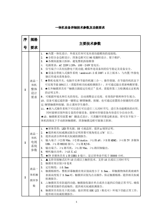 一体机设备详细技术参数及功能要求