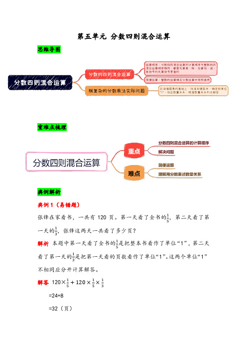 第五单元 分数四则混合运算-六年级上册数学单元总结归纳知识讲义(苏教版)