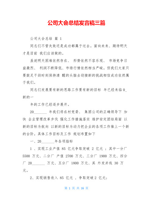 公司大会总结发言稿三篇