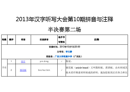 2013年汉字听写大会第10期拼音与注释