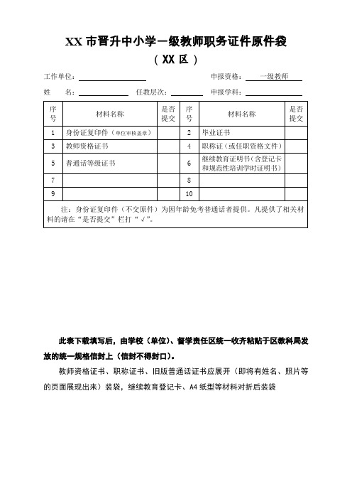 (一级)证件原件袋封面