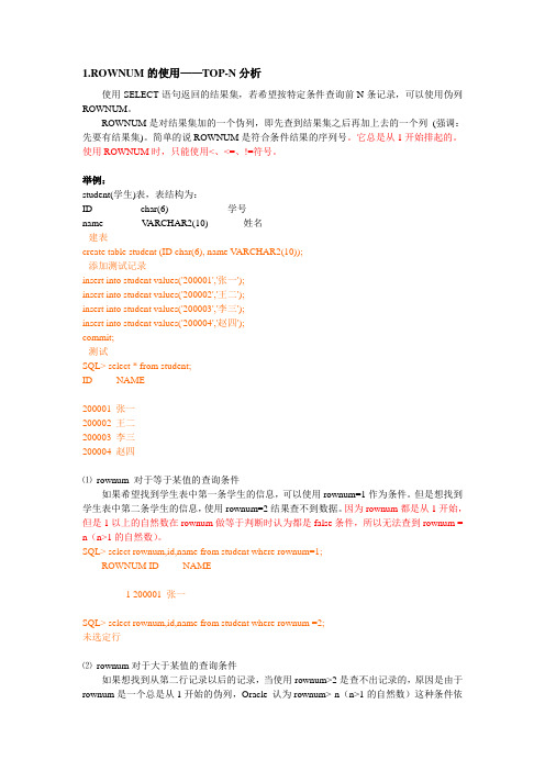 oracle SQL中rowid与rownum的使用