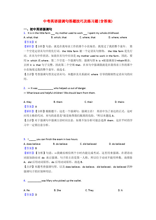 中考英语强调句答题技巧及练习题(含答案)