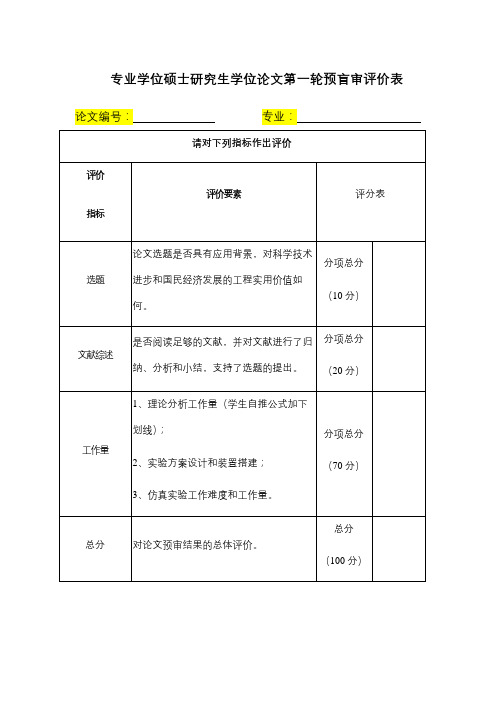 专业学位硕士研究生学位论文第一轮预盲审评价表【模板】