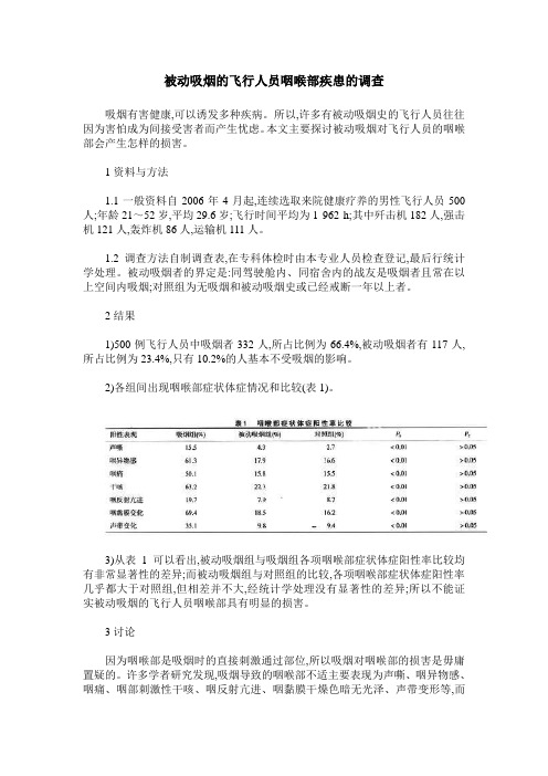 被动吸烟的飞行人员咽喉部疾患的调查