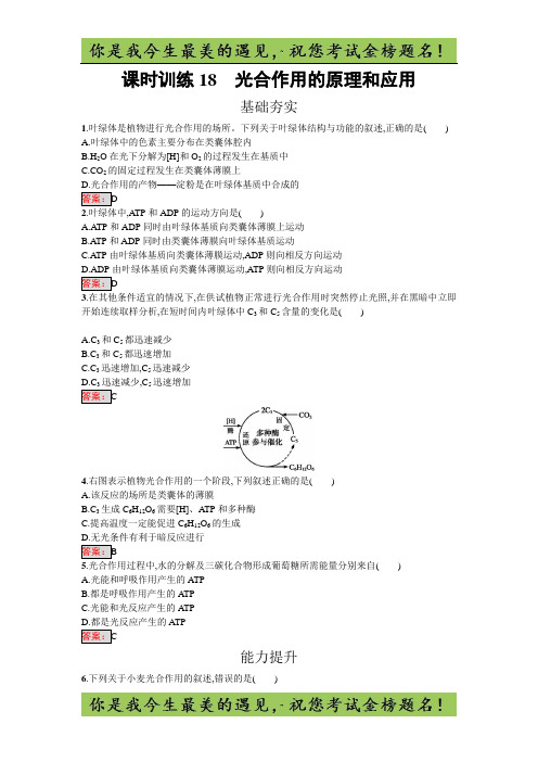 高中生物必修一(人教版)练习：5.4.2光合作用的原理和应用 