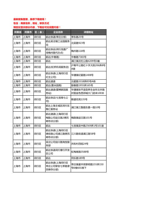 新版上海市上海市闵行区韵达快递企业公司商家户名录单联系方式地址大全27家