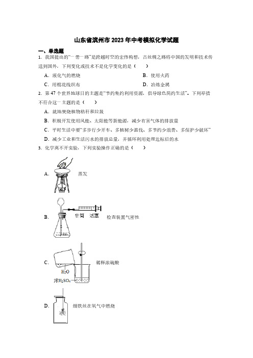 2023年山东省滨州市中考模拟化学试题(含答案)