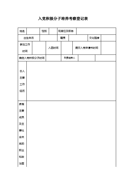 入党积极分子培养考察登记表