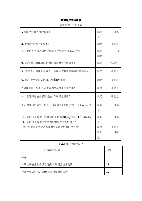 康复评定常用标准量表