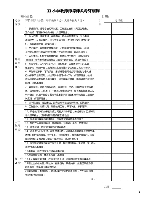 XX小学教师师德师风考评细则