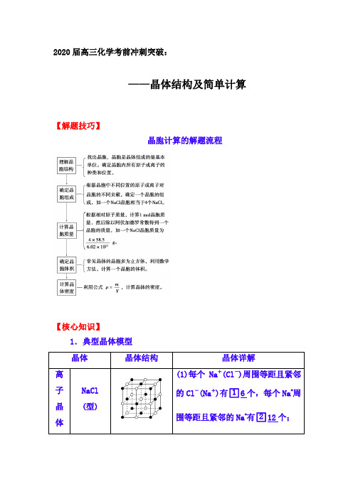 2020届高三化学考前冲刺突破：晶体结构和简单计算【解题技巧、核心知识、题组训练】