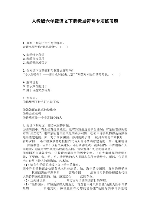 人教版六年级语文下册标点符号专项练习题