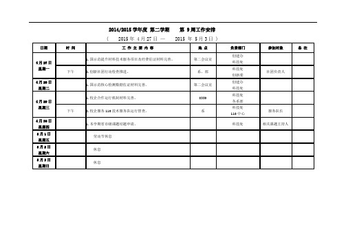 20142015学年度第二学期第9周工作安排