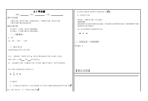 沪科版 安徽 七年级数学 下册6.1平方根学案设计(无答案)