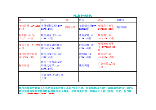 一周健身计划表(专业教练提供)