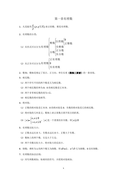 人教版初一数学公式及概念总结