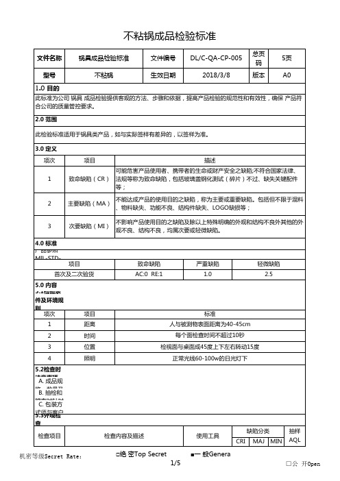 不粘锅成品检验标准