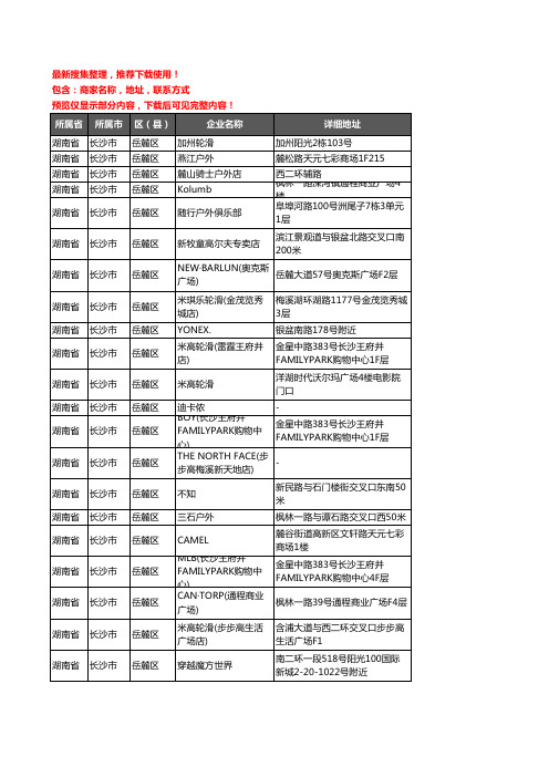 新版湖南省长沙市岳麓区户外用品企业公司商家户名录单联系方式地址大全37家