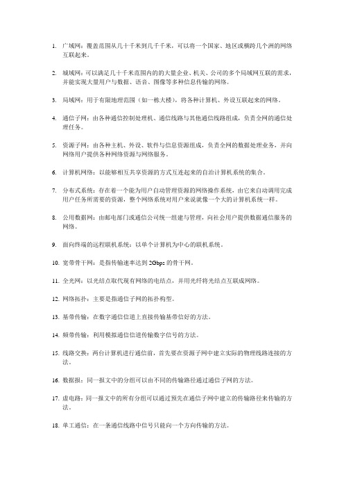 计算机网络技术—复习资料 名词解释。