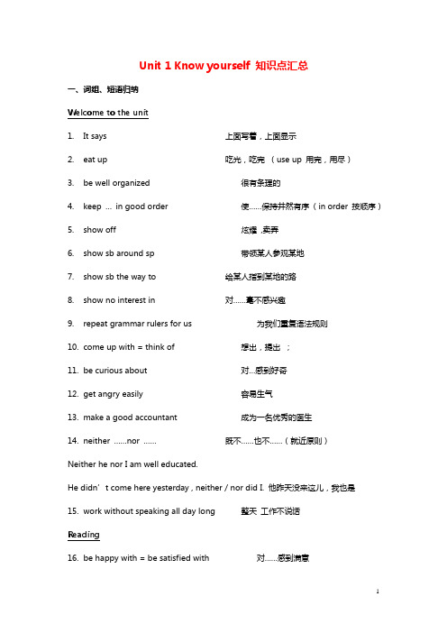 初中英语九年级上册Unit1Knowyourself知识点总结新版牛津版