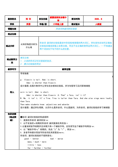 形容词 副词比较级 初中八年级上册英语教案教学设计课后反思