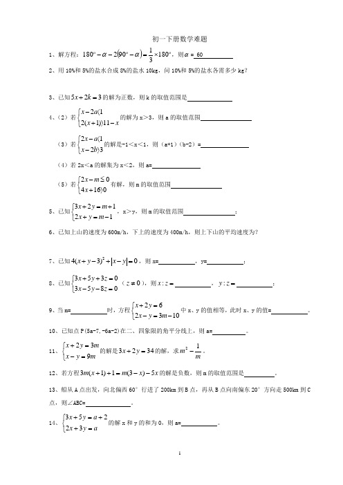 (word完整版)七年级下册数学难题