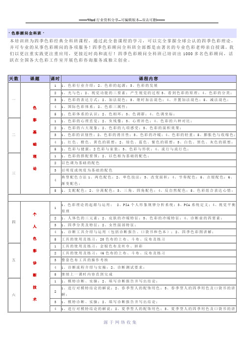 色彩顾问全科班详细课程表