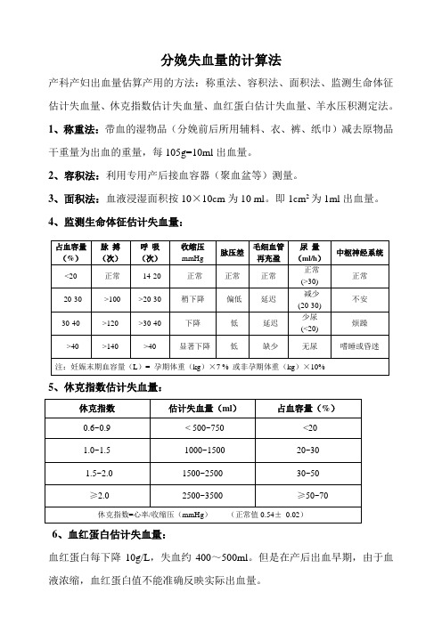 分娩失血量的计算法