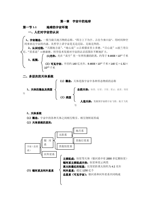 高一地理必修一第一章宇宙中的地球知识点总结(详细版)