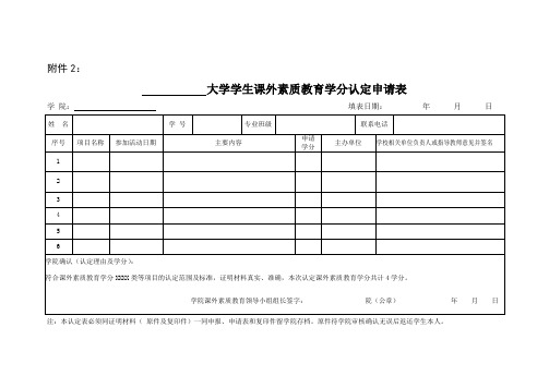 课外素质教育学分认定申请表