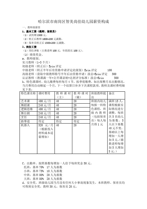 幼儿园薪资构成