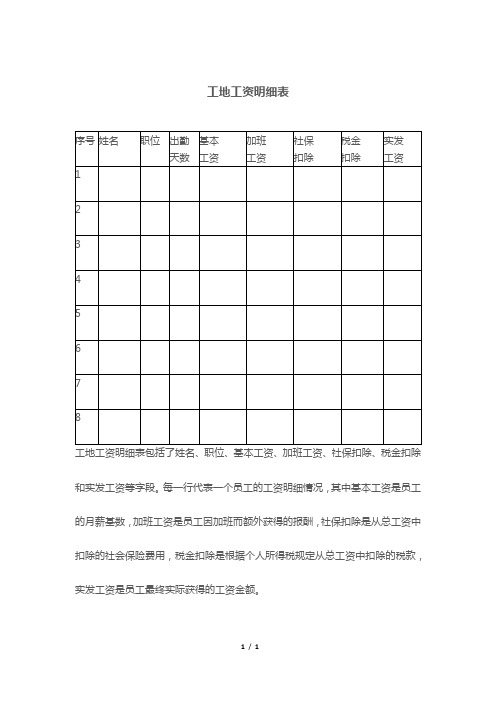 工地工资明细表