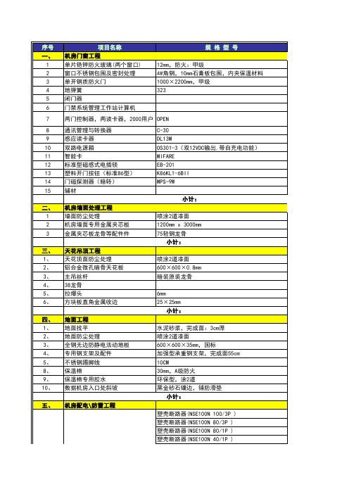 标准机房建设预算清单