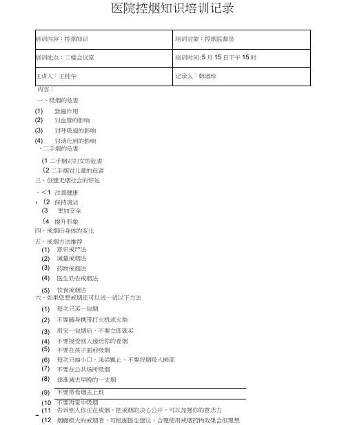 医院控烟知识培训记录