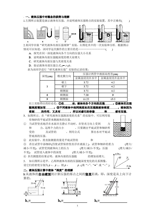 液体压强概念理解专题