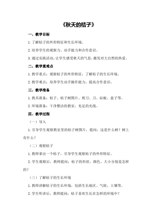 中班科学上学期教案及教学反思《秋天的桔子》