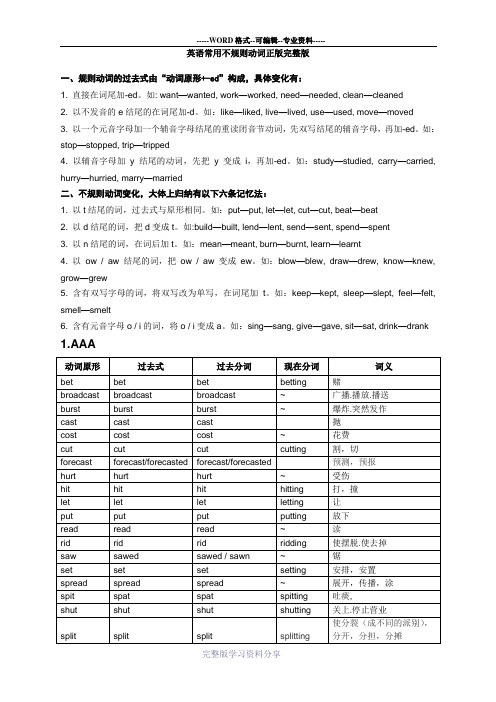 英语常用不规则动词表完整版打印版