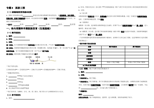 专题3胚胎工程及专题4专题5知识点填空