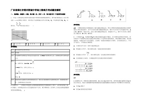 广东省湛江市雷州附城中学高三物理月考试题带解析