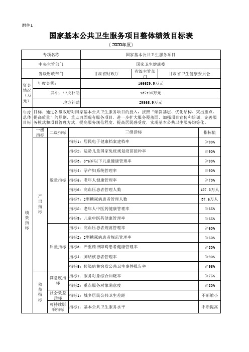 2020国家基本公共卫生服务项目整体绩效目标表