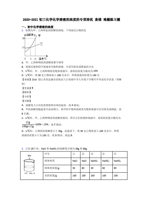 2020-2021初三化学化学溶液的浓度的专项培优 易错 难题练习题